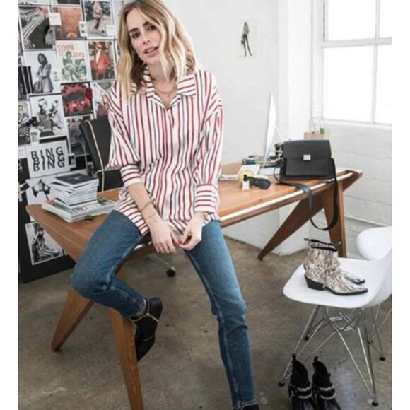 Anine Bing Mia Striped Silk Button Up Shirt Small - Picture 9 of 11